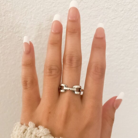 925 Sterling Silver Chain Link Ring Minimalist Link Ring Buckle Ring - Picture 6 of 9